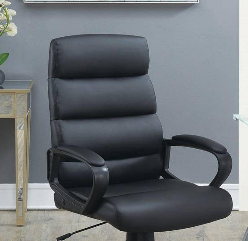 Black Faux leather Cushioned Upholstered 1pc Office Chair Adjustable Height Desk Chair Relax - Urban Living Furniture (Los Angeles, CA)