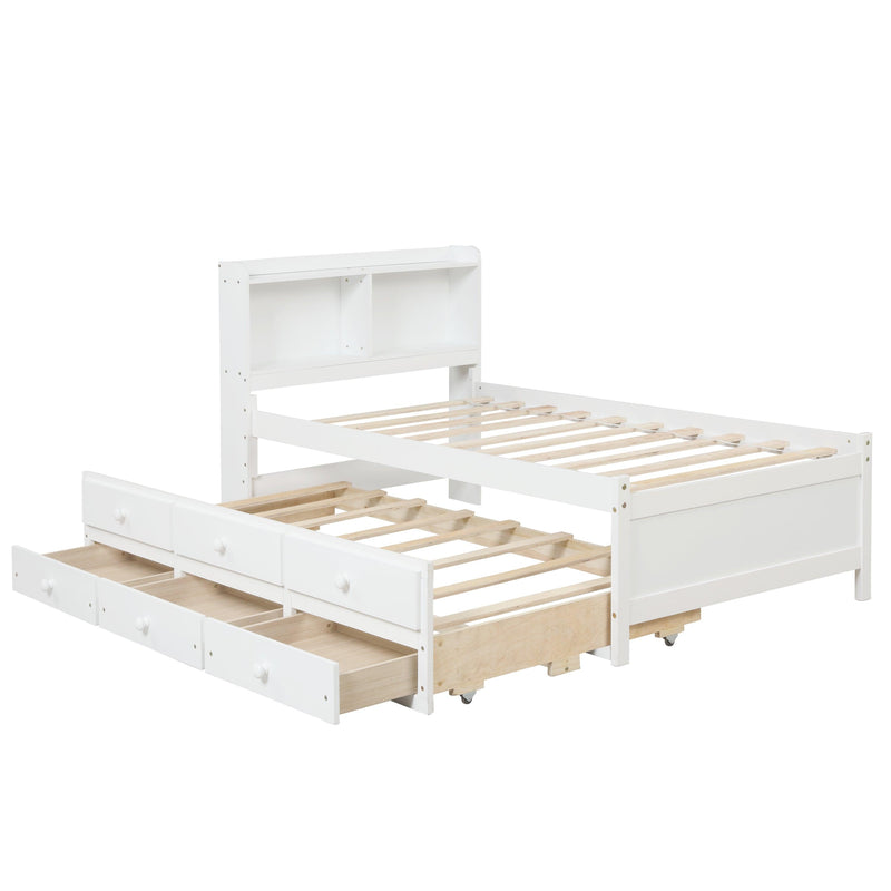 Twin Bed with Bookcase,Twin Trundle,Drawers,White - Urban Living Furniture (Los Angeles, CA)