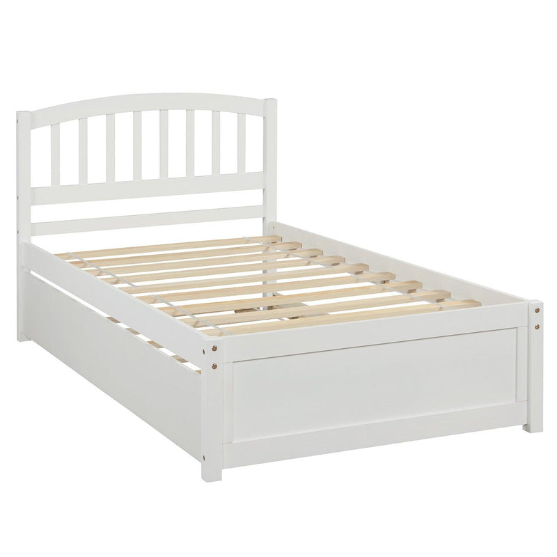 Twin size Platform Bed Wood Bed Frame with Trundle, White - Urban Living Furniture (Los Angeles, CA)