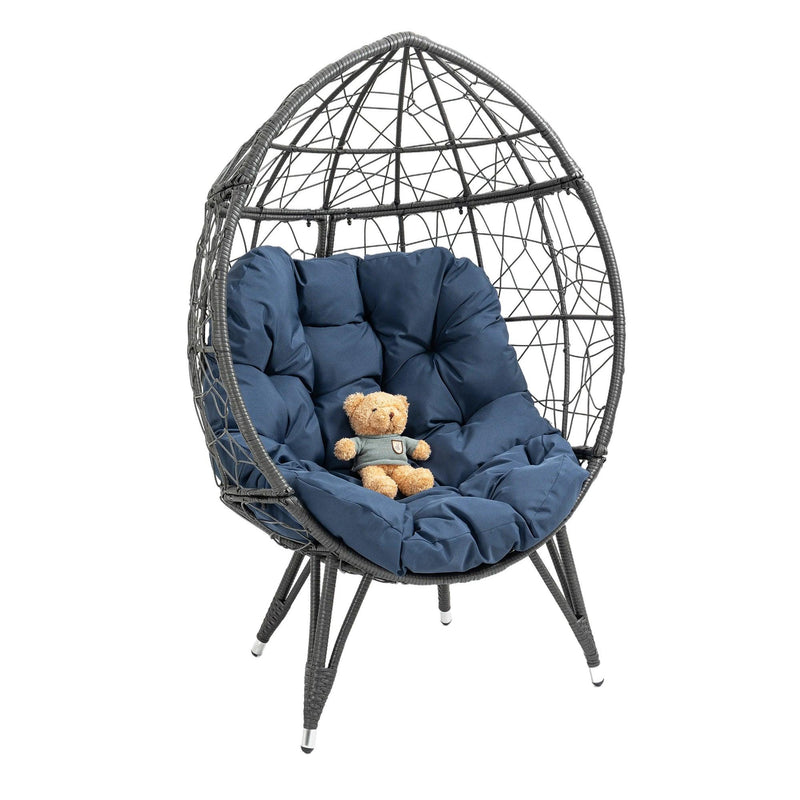 Outdoor Patio Wicker Egg Chair Indoor Basket Wicker Chair with Navy Cusion for Backyard Poolside - Urban Living Furniture (Los Angeles, CA)