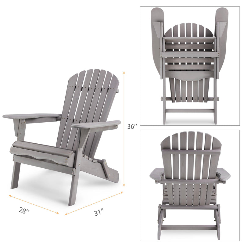 2 PCS Wooden Outdoor Folding Adirondack Chair - Gray - Urban Living Furniture (Los Angeles, CA)