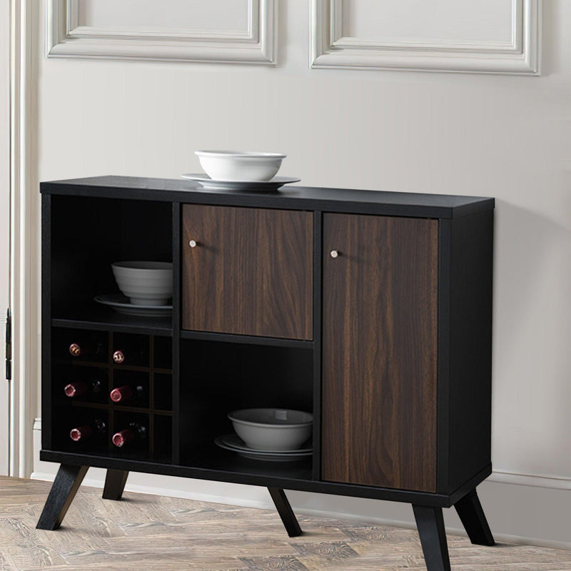 Wooden Wine BarStorage Cabinet with 2 door cabinet andStorage Cubes, Black And Brown - Urban Living Furniture (Los Angeles, CA)