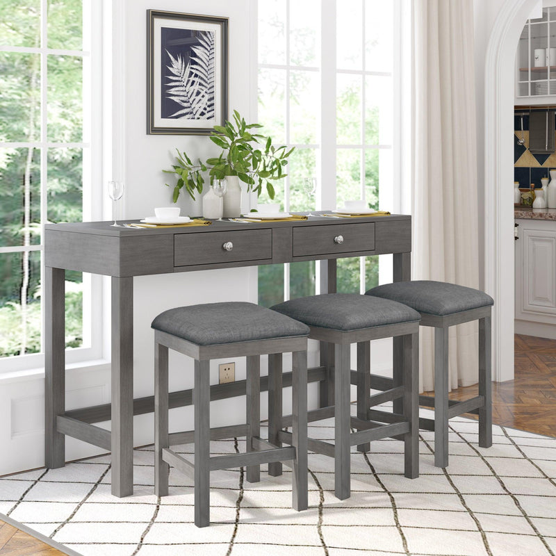 4-Piece Counter Height Table Set with Socket and Fabric Padded Stools, Gray - Urban Living Furniture (Los Angeles, CA)