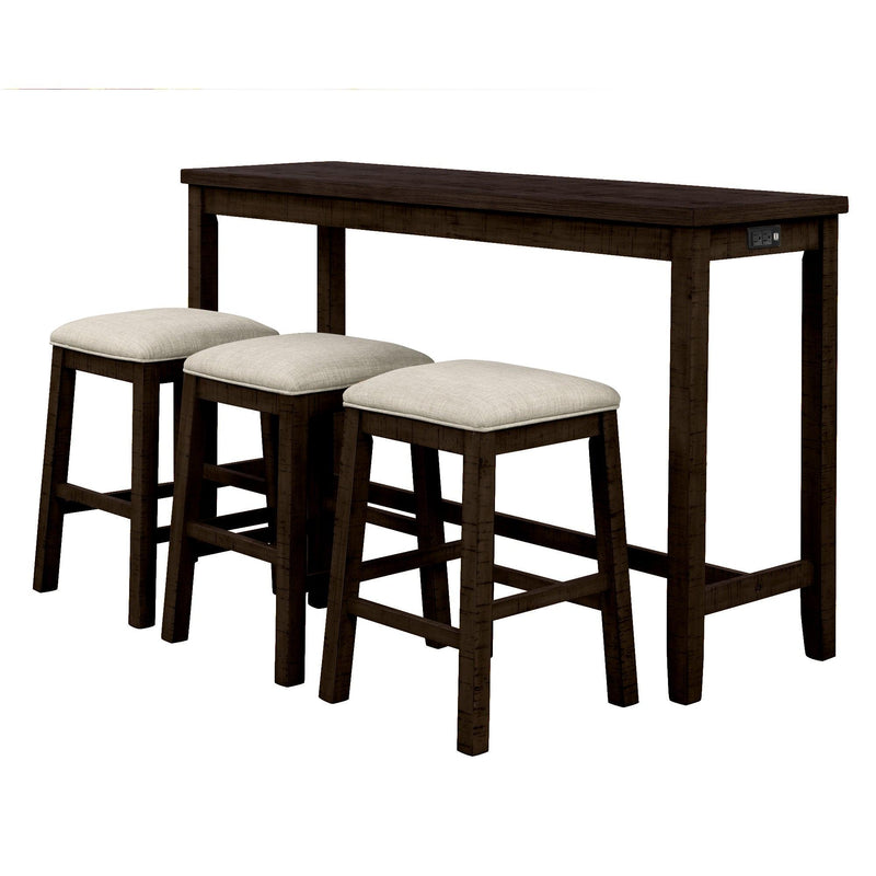 4 Pieces Counter Height Table with Fabric Padded Stools, Rustic Bar Dining Set with Socket, Brown - Urban Living Furniture (Los Angeles, CA)