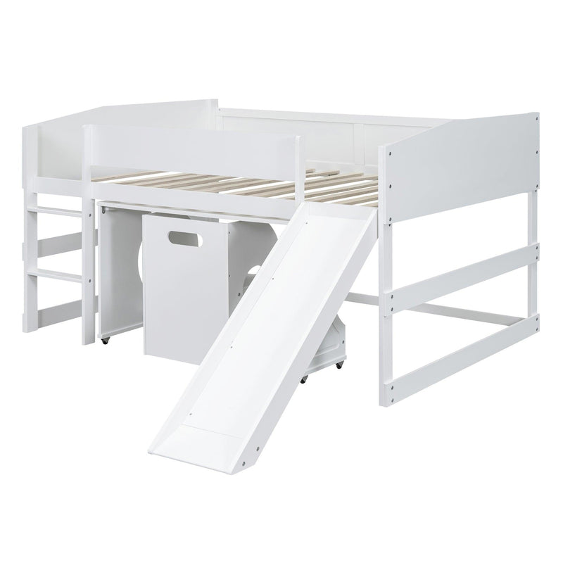 Low Study Full Loft Bed with Rolling Portable Desk and Chair,Multiple Functions Bed- White - Urban Living Furniture (Los Angeles, CA)