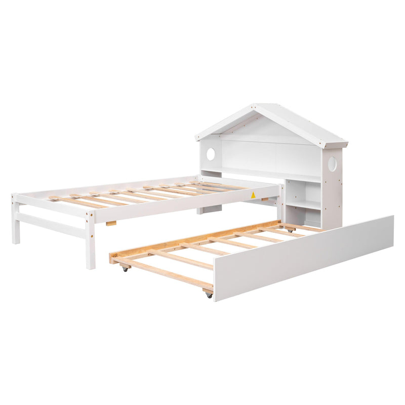 TwinStorage House Bed for kids with Bedside Table, Trundle, White - Urban Living Furniture (Los Angeles, CA)