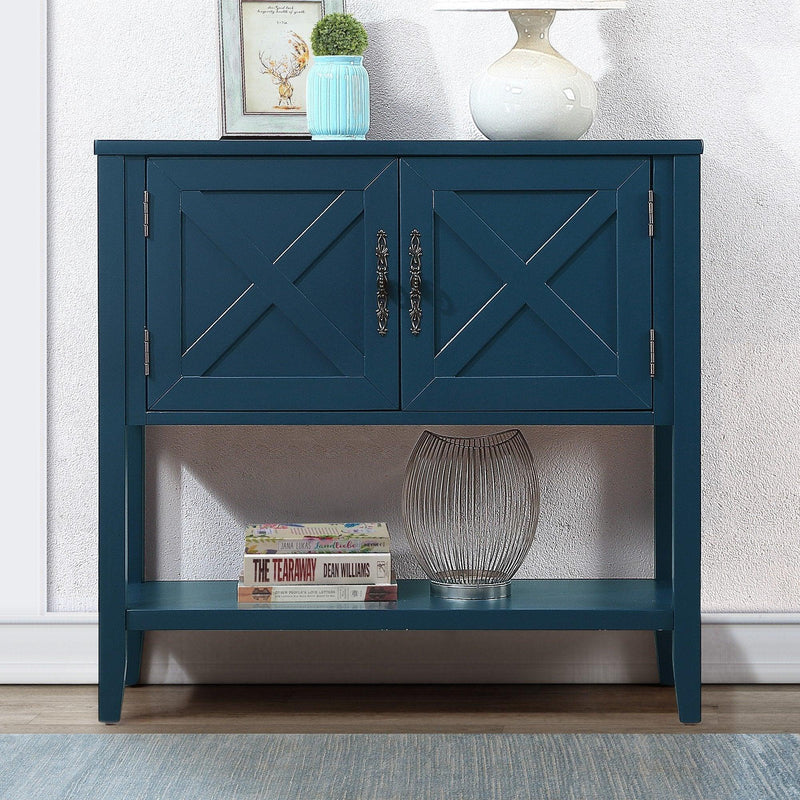 35’’ Farmhouse Wood Buffet Sideboard Console Table with Bottom Shelf and 2-Door Cabinet, for Living Room, Entryway,Kitchen Dining Room Furniture (Navy Blue) - Urban Living Furniture (Los Angeles, CA)