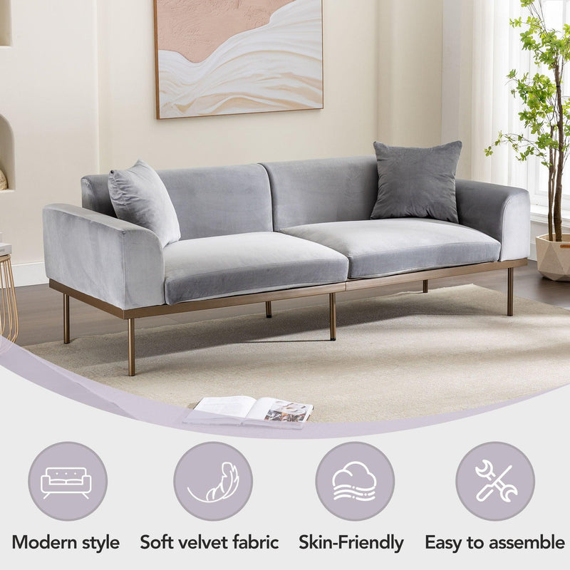 Modern Velvet Sofa with Metal Legs,Loveseat Sofa Couch with Two Pillows for Living Room and Bedroom,Grey - Urban Living Furniture (Los Angeles, CA)