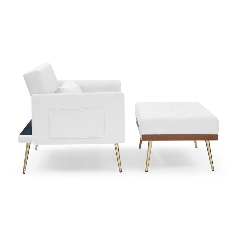 Recline Sofa Chair with Ottoman, Two Arm Pocket and Wood Frame include 1 Pillow, White (40.5”x33”x32”) - Urban Living Furniture (Los Angeles, CA)