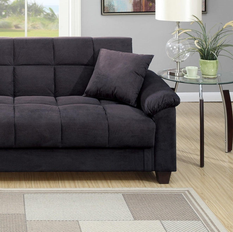 Contemporary Living Room Adjustable Sofa Ebony Microfiber Couch PlushStorage Couch 1pc Futon Sofa w Pillows - Urban Living Furniture (Los Angeles, CA)