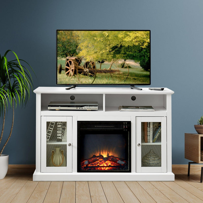 Modern Electric Fireplace TV Stand for TV's Up to 55" Media Entertainment Center Console with Insert Fireplace and Adjustable Shelves,Storage Cabinet Chest for Living Room, White