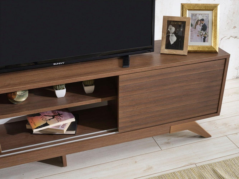 Luxia Mid CenturyModern Tv Stand 2 Sliding Door Cabinet 2 Shelves 67 inch Tv Unit, Walnut - Urban Living Furniture (Los Angeles, CA)