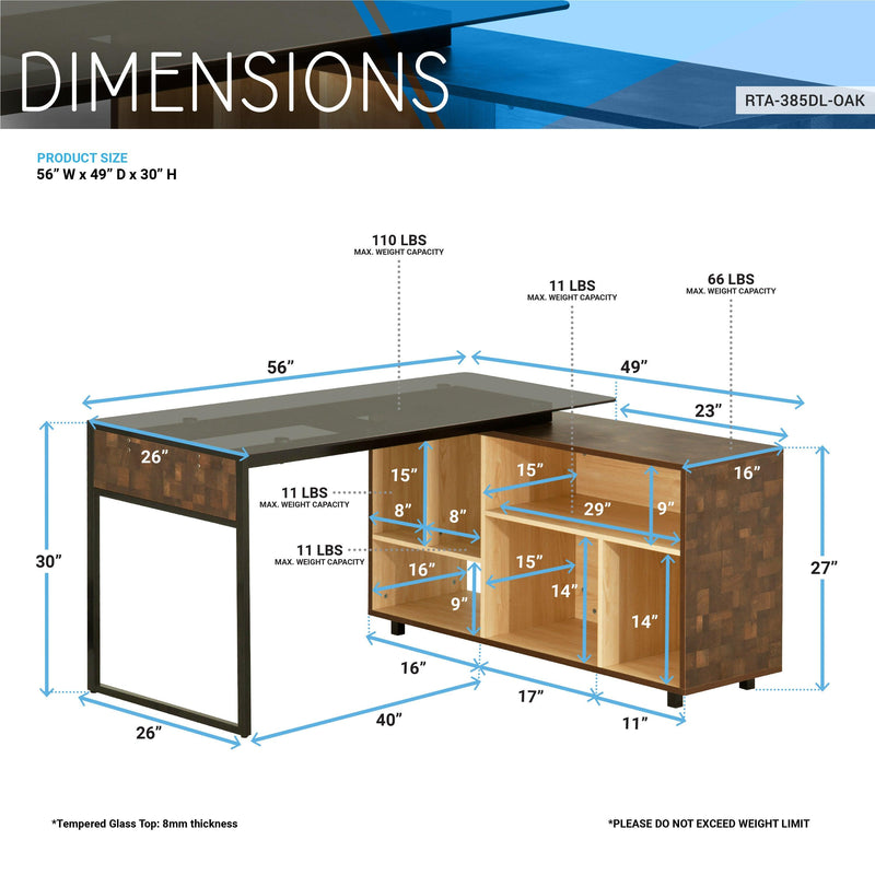 Techni Mobili L-Shape Corner Desk with MultipleStorage, Oak - Urban Living Furniture (Los Angeles, CA)