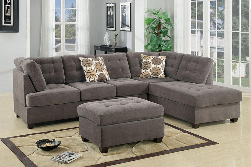 Living Room Sectional Waffle Suede Charcoal Color Sectional Sofa w Pillows Couch Tufted Cushion  Contemporary (NO OTTOMAN) - Urban Living Furniture (Los Angeles, CA)