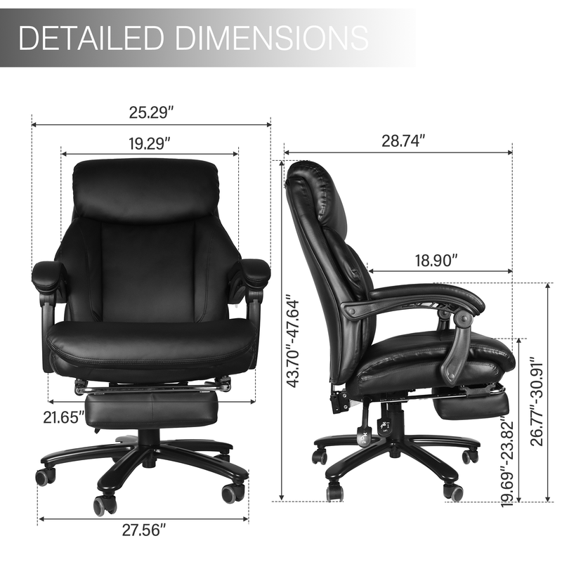 High Back Office  Chair with High Quality PU Leather, Soft Cushion and Footrest, Tilt Function Max 130°,400lbs,Black - Urban Living Furniture (Los Angeles, CA)