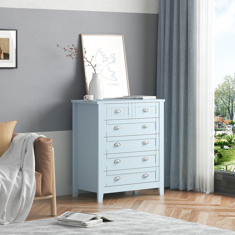 DRAWER DRESSER CABINET，BAR CABINET, storge cabinet, lockers, retro shell-shaped handle, can be placed in the living room, bedroom, dining room, Blue-gray