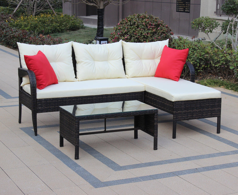 Outdoor patio Furniture sets 3 piece Conversation set wicker Ratten Sectional Sofa With Seat Cushions(Beige Cushion) - Urban Living Furniture (Los Angeles, CA)