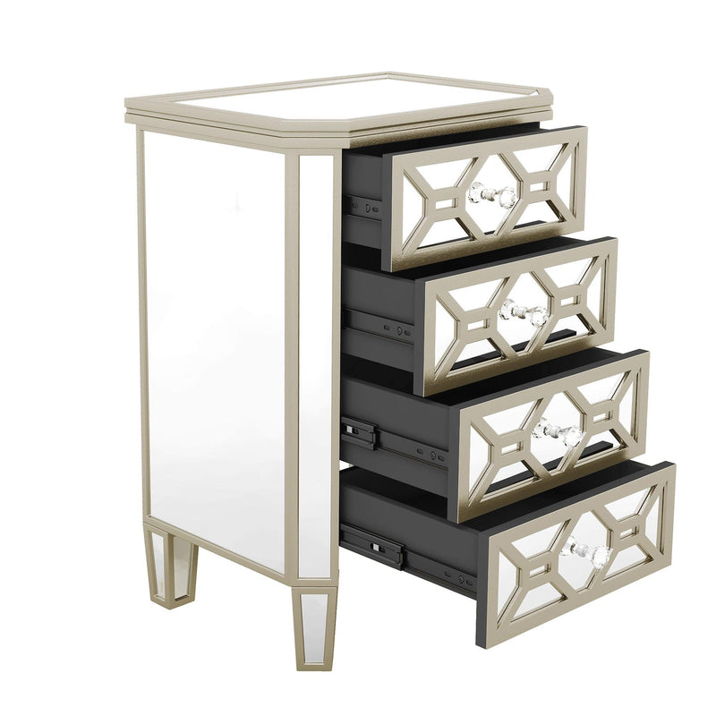 Elegant Mirrored 4-Drawer Chest with Golden LinesStorage Cabinet for Living Room, Hallway, Entryway - Urban Living Furniture (Los Angeles, CA)