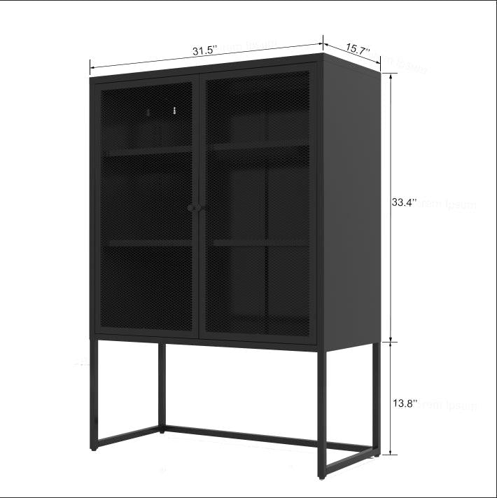 47.2 inches high MetalStorage Cabinet with 2 Mesh Doors, Suitable for Office, Dining Room and Living Room, Black