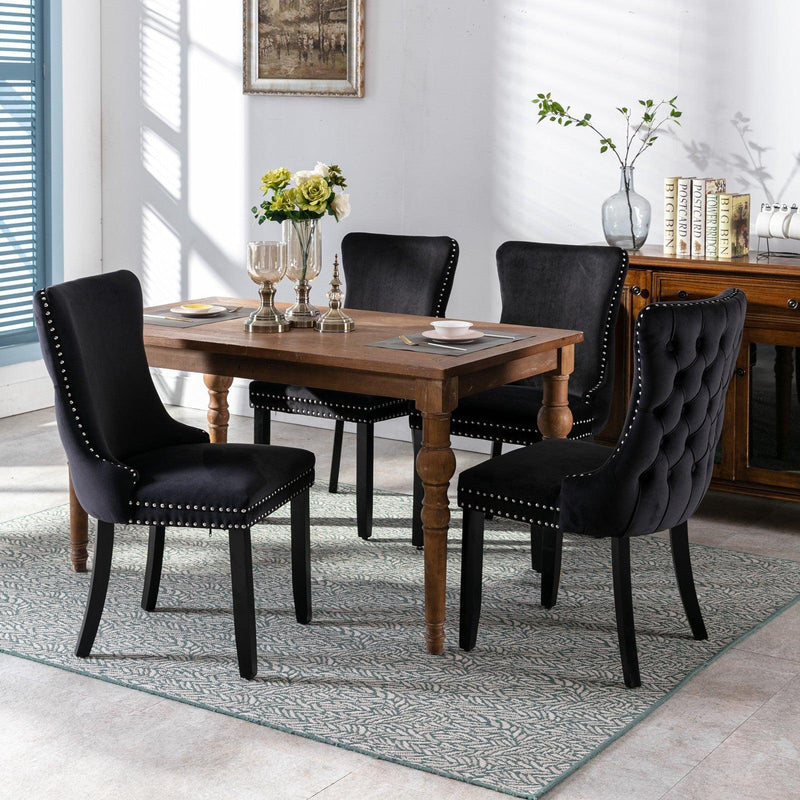 Upholstered Wing-Back Dining Chair with Backstitching Nailhead Trim and Solid Wood Legs,Set of 2, Black,8809BK, KD - Urban Living Furniture (Los Angeles, CA)