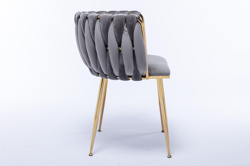 Modern Design Golden Metal Frame Velvet Fabric Dining Chair with Golden Legs,Set of 2,Grey - Urban Living Furniture (Los Angeles, CA)