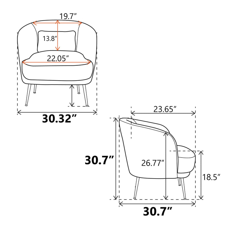 30.32"W Accent Chair Upholstered Curved Backrest Reading Chair Single Sofa Leisure Club Chair with Golden Adjustable Legs For Living Room Bedroom Dorm Room (Ivory Boucle) - Urban Living Furniture (Los Angeles, CA)