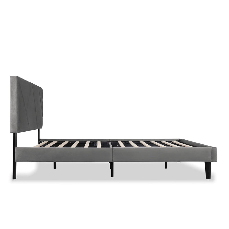 Queen Size Linen Dark Grey Sqaure Upholstered Platform Bed With Slat Support. - Urban Living Furniture (Los Angeles, CA)