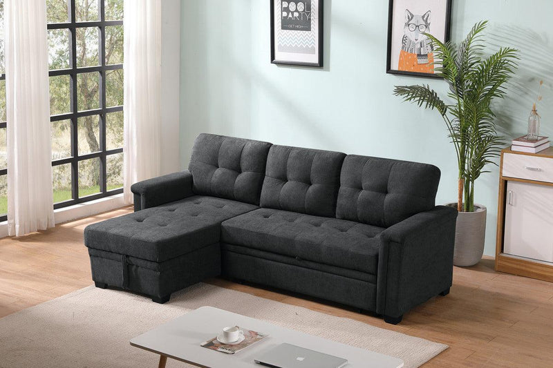 Ashlyn Dark Gray Woven Fabric Sleeper Sectional Sofa Chaise with USB Charger and Tablet Pocket - Urban Living Furniture (Los Angeles, CA)