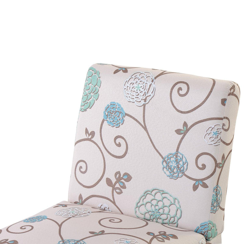 Upholstered Accent Armless Living Room Chair Set of 2 (Beige/Floral)