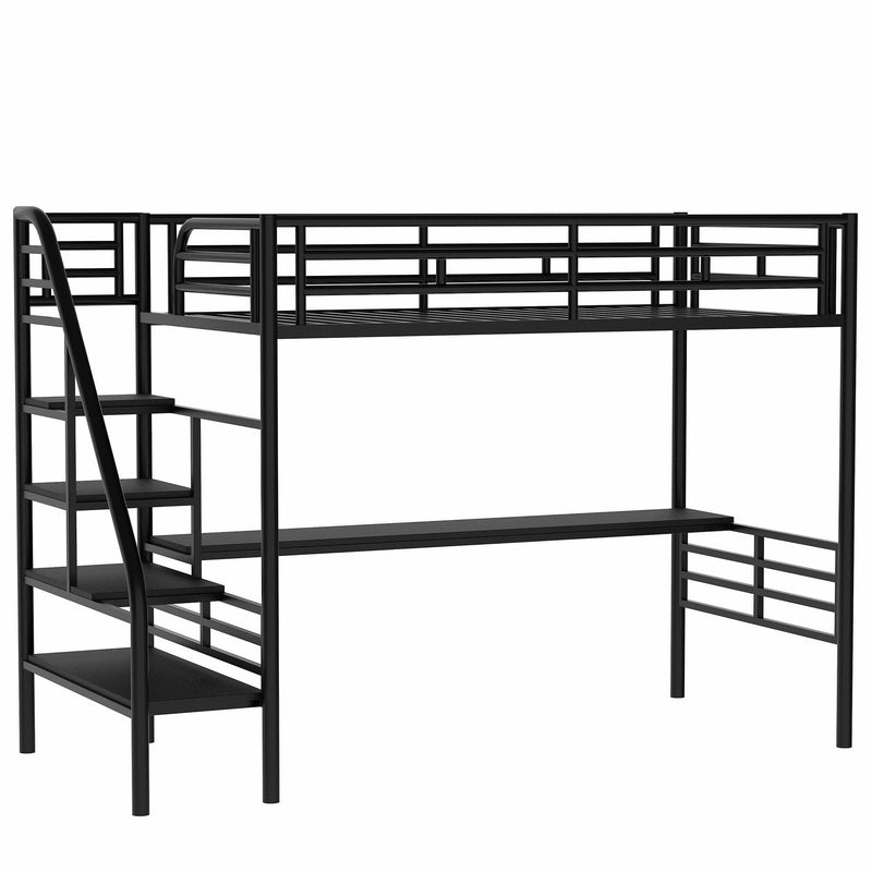 Metal Loft Bed Frame with Desk, No Box Spring Needed,Twin ,Black - Urban Living Furniture (Los Angeles, CA)