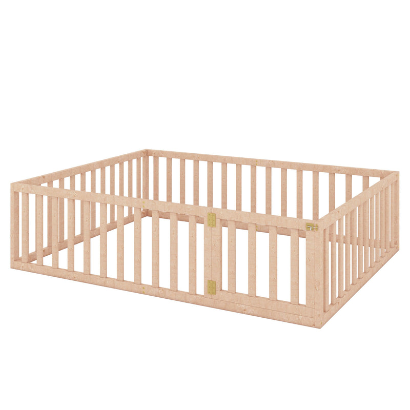 Queen Size Wood Floor Bed Frame with Fence and Door, Natural - Urban Living Furniture (Los Angeles, CA)