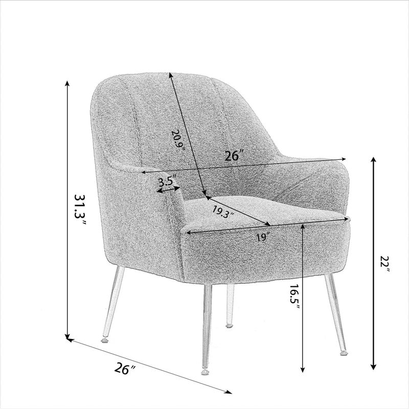 Modern Soft White Teddy fabric Ivory Ergonomics Accent Chair Living Room Chair Bedroom Chair Home Chair With Gold Legs And Adjustable Legs For Indoor Home - Urban Living Furniture (Los Angeles, CA)