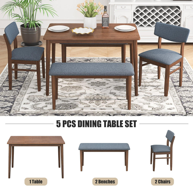 Modern Dining Table Set with 2 Benches and 2 Chairs Fabric Cushion for 6 All Rubber wood Kitchen Dining Table for Dining Room Small Space Grey - Urban Living Furniture (Los Angeles, CA)