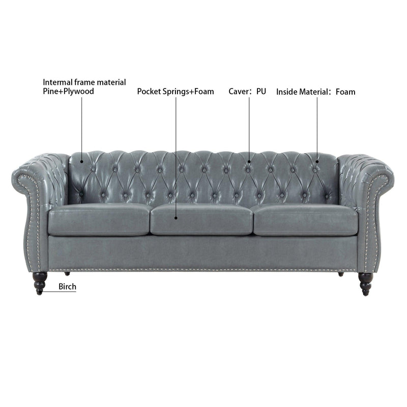 84.65" Rolled Arm Chesterfield 3 Seater Sofa. - Urban Living Furniture (Los Angeles, CA)