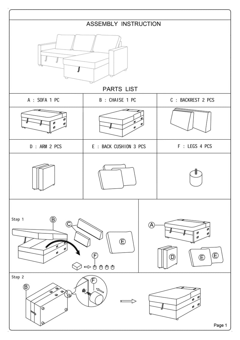 Living Room Furniture Convertible Sectional Blue Grey Color Polyfiber Reversible ChaiseStorage Sofa Pull Out bed Couch - Urban Living Furniture (Los Angeles, CA)