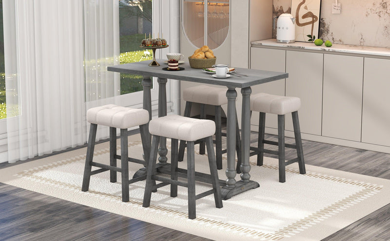 5-Piece Dining Table Set, Counter Height Dining Furniture with a Rustic Table and 4 Upholstered Stools for Kitchen, Dining Room (Gray) - Urban Living Furniture (Los Angeles, CA)