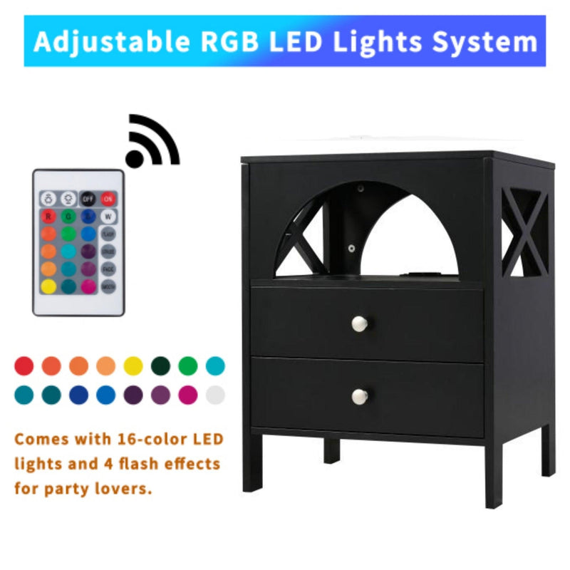 Nightstand with USB Charging Ports and LED Lights,End Table with 2 Drawers and Shelf,Black - Urban Living Furniture (Los Angeles, CA)