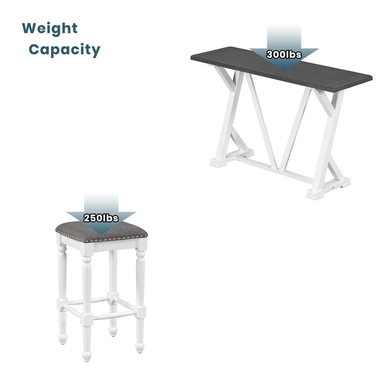 Mid-century Counter Height 5-Piece Dining Set, Wood Console Table with Trestle Legs and 4 Stools for Small Places, White - Urban Living Furniture (Los Angeles, CA)