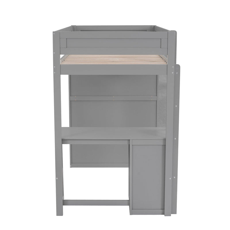 Wood Twin Size Loft Bed with Wardrobes and 2-Drawer Desk with Cabinet, Gray - Urban Living Furniture (Los Angeles, CA)