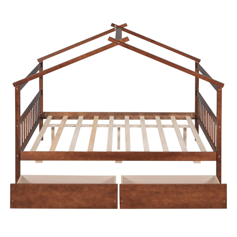 Full Size Wooden House Bed with Drawers, Walnut - Urban Living Furniture (Los Angeles, CA)