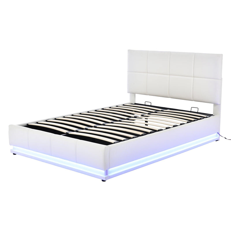 Tufted Upholstered Platform Bed with HydraulicStorage System,Queen Size PUStorage Bed with LED Lights and USB charger, White - Urban Living Furniture (Los Angeles, CA)