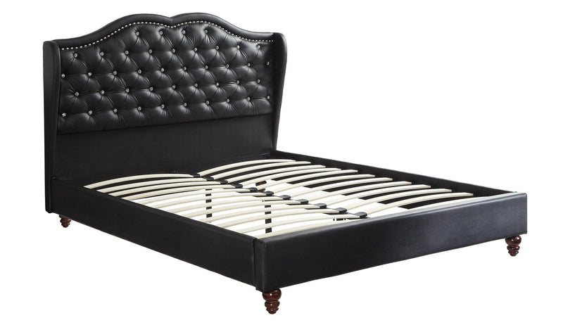 Queen Size Bed 1pc Bed Set Black Faux Leather Upholstered Wingback Design Bed Frame Headboard Bedroom Furniture Tufted Upholstered - Urban Living Furniture (Los Angeles, CA)