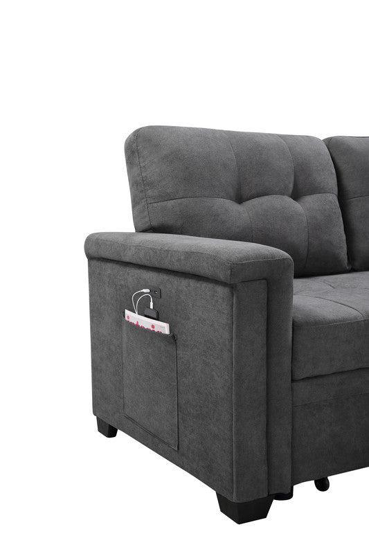 Kinsley Gray Woven Fabric Sleeper Sectional Sofa Chaise with USB Charger and Tablet Pocket