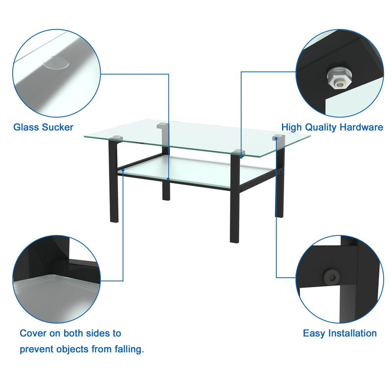 Transparent glass black coffee table,Modern simple, living room coffee table, side center table - Urban Living Furniture (Los Angeles, CA)