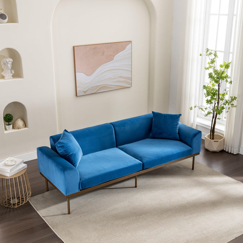 Modern Velvet Sofa with Metal Legs,Loveseat Sofa Couch with Two Pillows for Living Room and Bedroom,Blue - Urban Living Furniture (Los Angeles, CA)