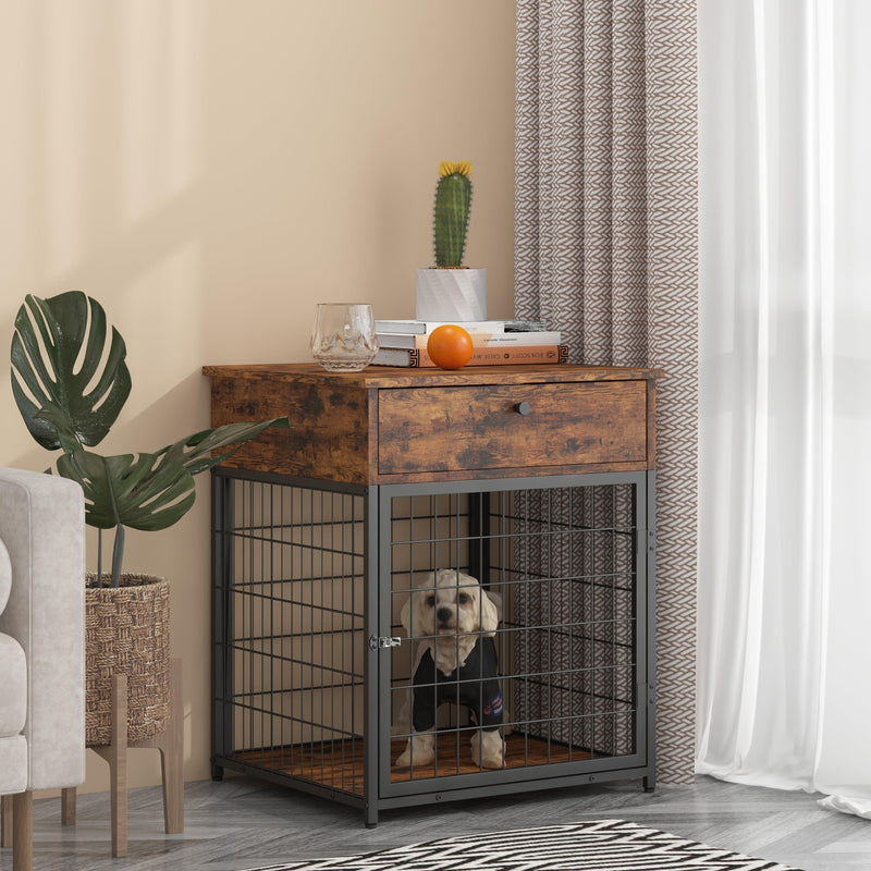 Furniture Style Wood Dog Crate End Table withStorage Console（Rustic Brown,19.69''w x 22.83''d x 26.97''h） - Urban Living Furniture (Los Angeles, CA)