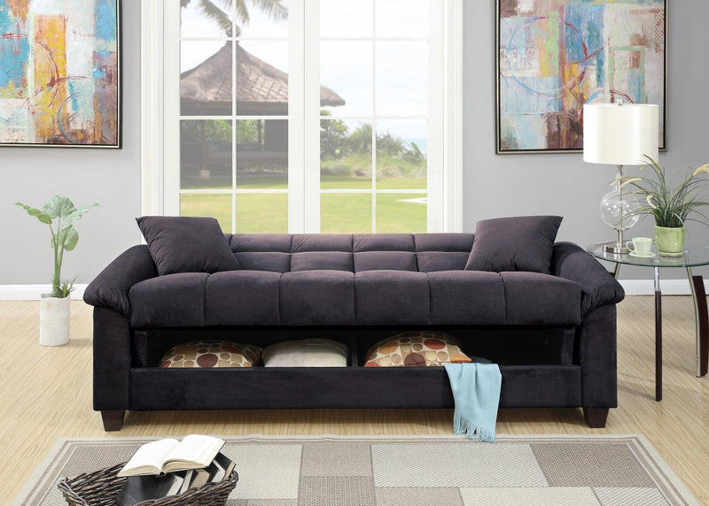 Contemporary Living Room Adjustable Sofa Ebony Microfiber Couch PlushStorage Couch 1pc Futon Sofa w Pillows - Urban Living Furniture (Los Angeles, CA)