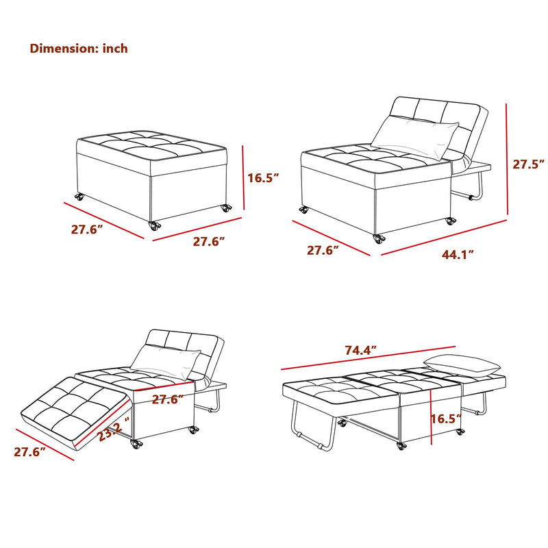 Velvet Folding Sofa Bed Sleeper Chair with Adjustable Backrest . - Urban Living Furniture (Los Angeles, CA)