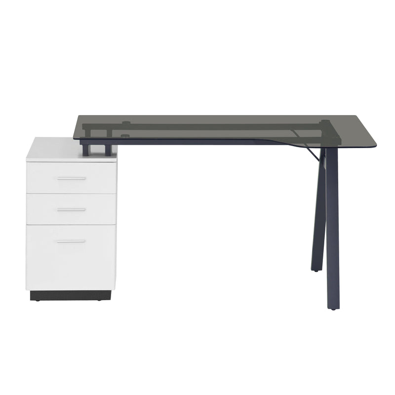 Techni MobiliModern Home Office Computer Desk with smoke tempered glass top &Storage - White - Urban Living Furniture (Los Angeles, CA)