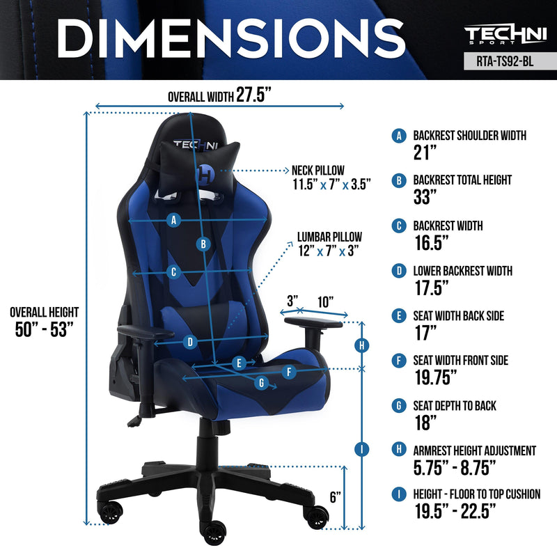 Techni Sport TS-92 Office-PC Gaming Chair, Blue - Urban Living Furniture (Los Angeles, CA)